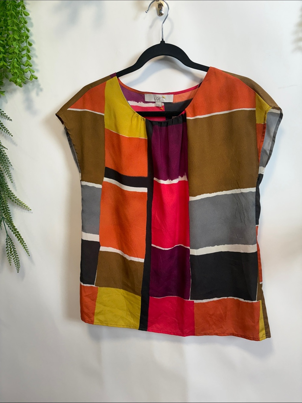 LOFT Multi-Color Colorblock Short-Sleeve Blouse